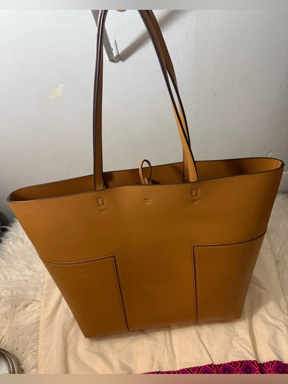 Tory Burch Cognac Leather Tote with Removable Pouch medium - Picture 7 of 14